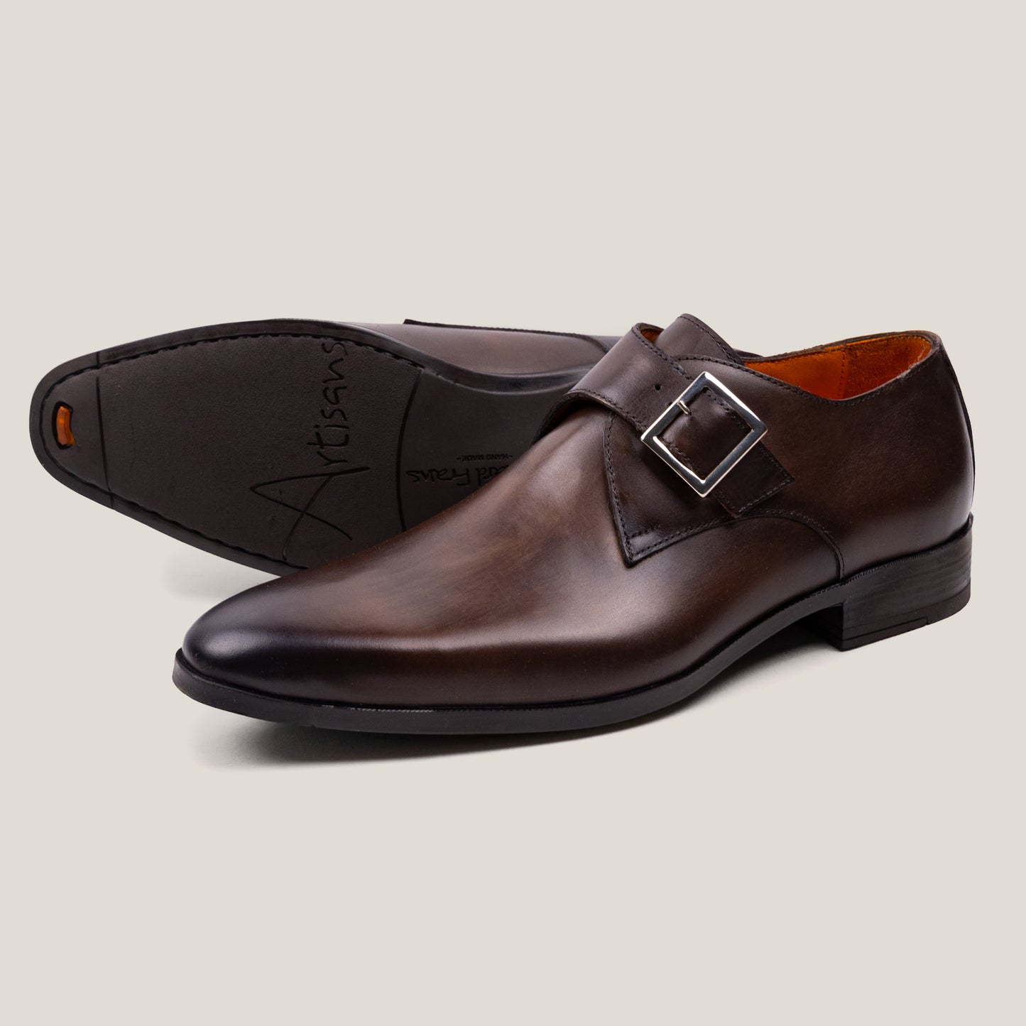 ROMA Monk-Strap Dress Shoes in Cacao Brown Vitello Italian Hand Made