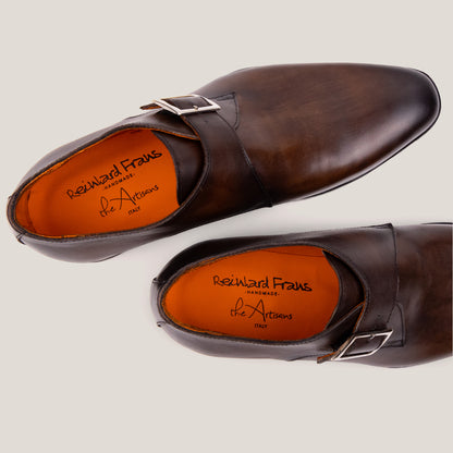ROMA Monk-Strap Dress Shoes in Cacao Brown Vitello Italian Hand Made