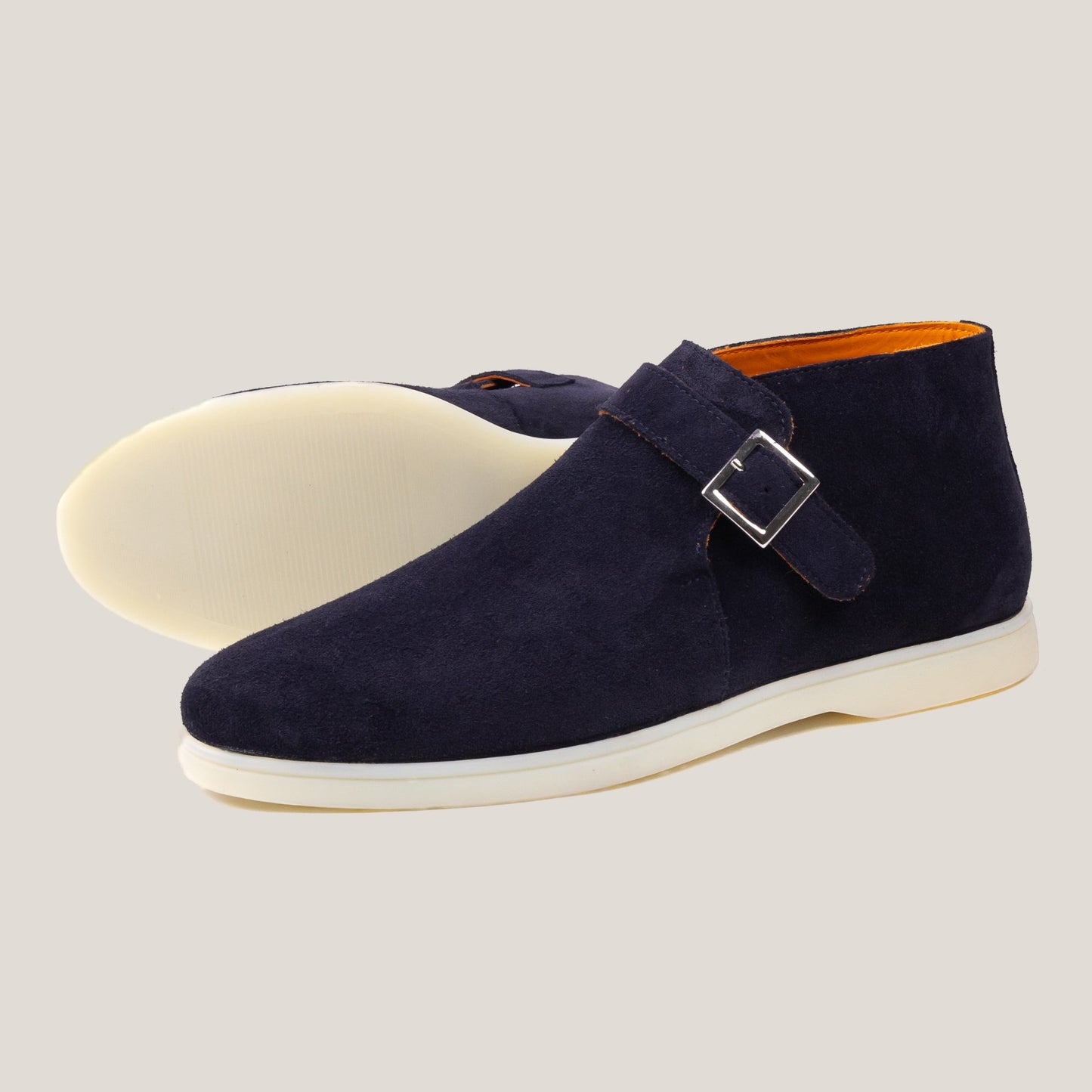 Biella Navy Blue Suede Monk Strap Boots