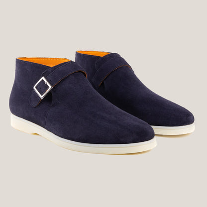 Biella Navy Blue Suede Monk Strap Boots