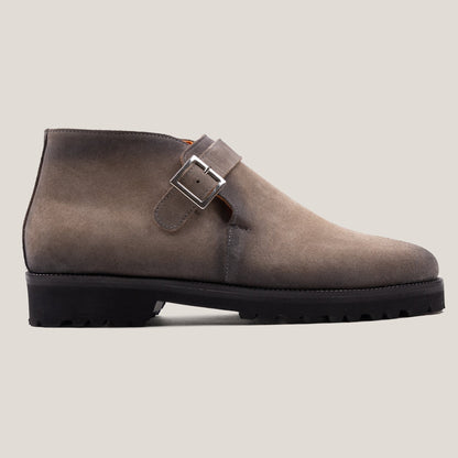 Biella Taupe Grey Suede Monk Strap Boots