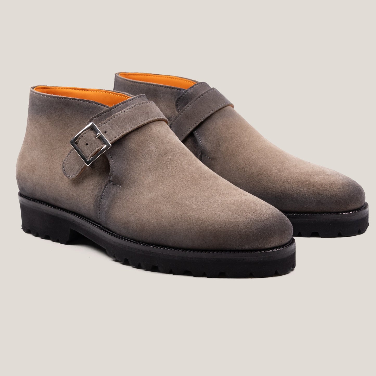 Biella Taupe Grey Suede Monk Strap Boots