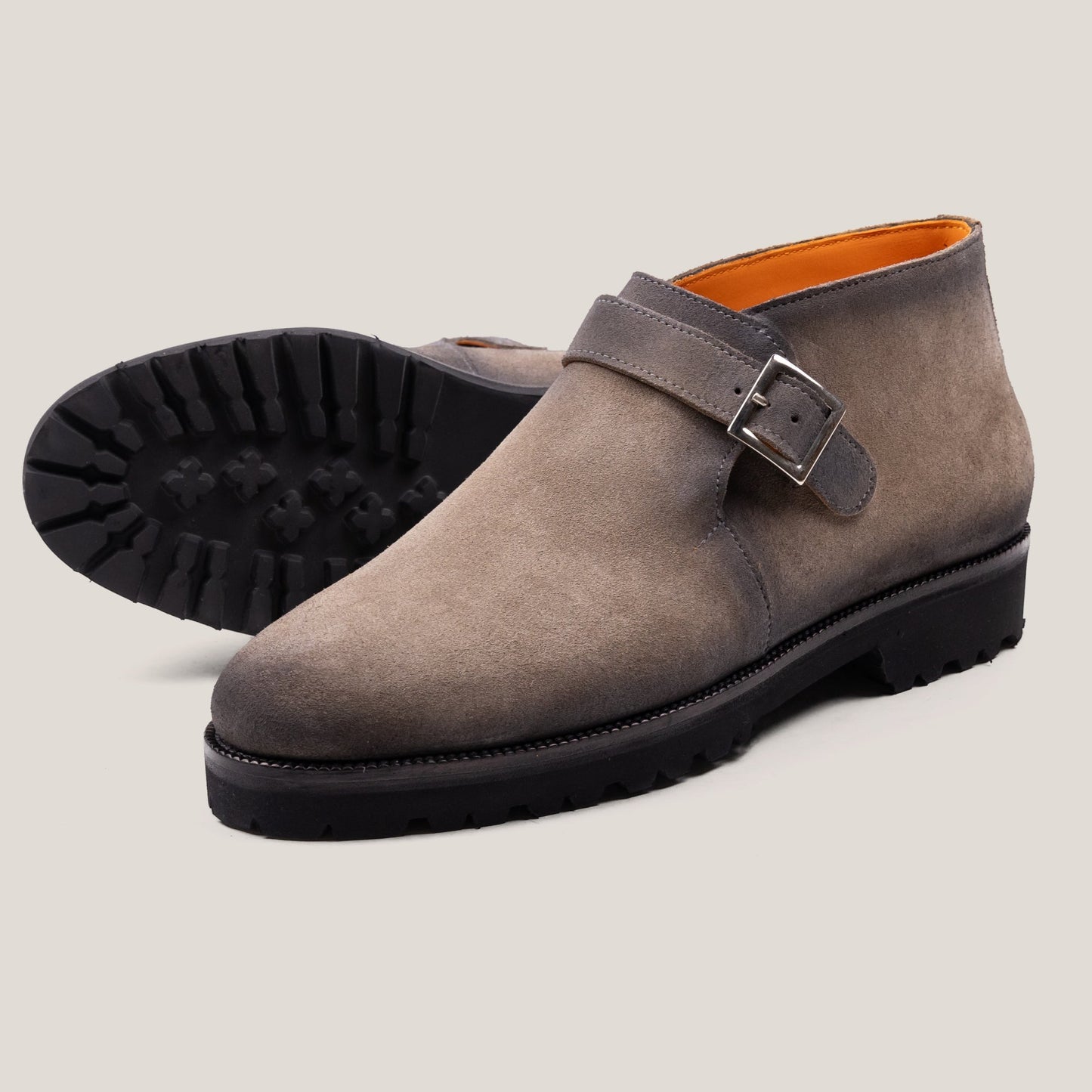 Biella Taupe Grey Suede Monk Strap Boots