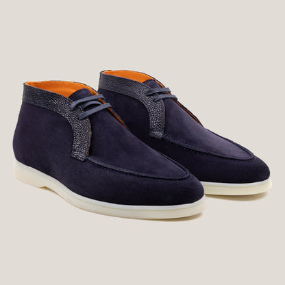 Lecco - Croco Dark Navy Suede Chukkas