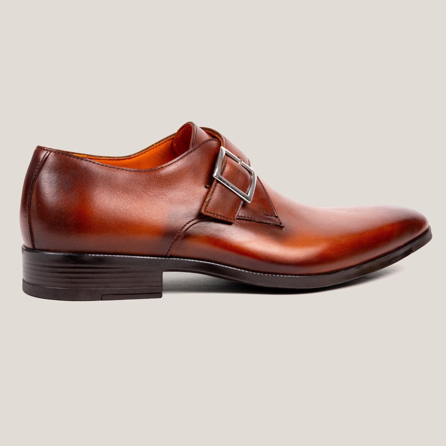 NY24 Cognac Brown Patina Leather Single Monk Shoes