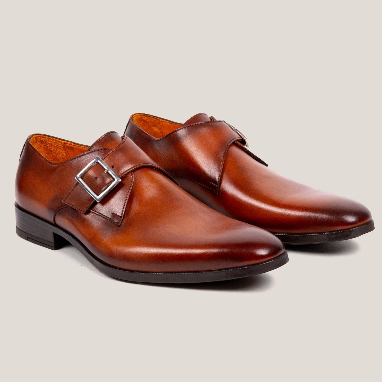 NY24 Cognac Brown Patina Leather Single Monk Shoes