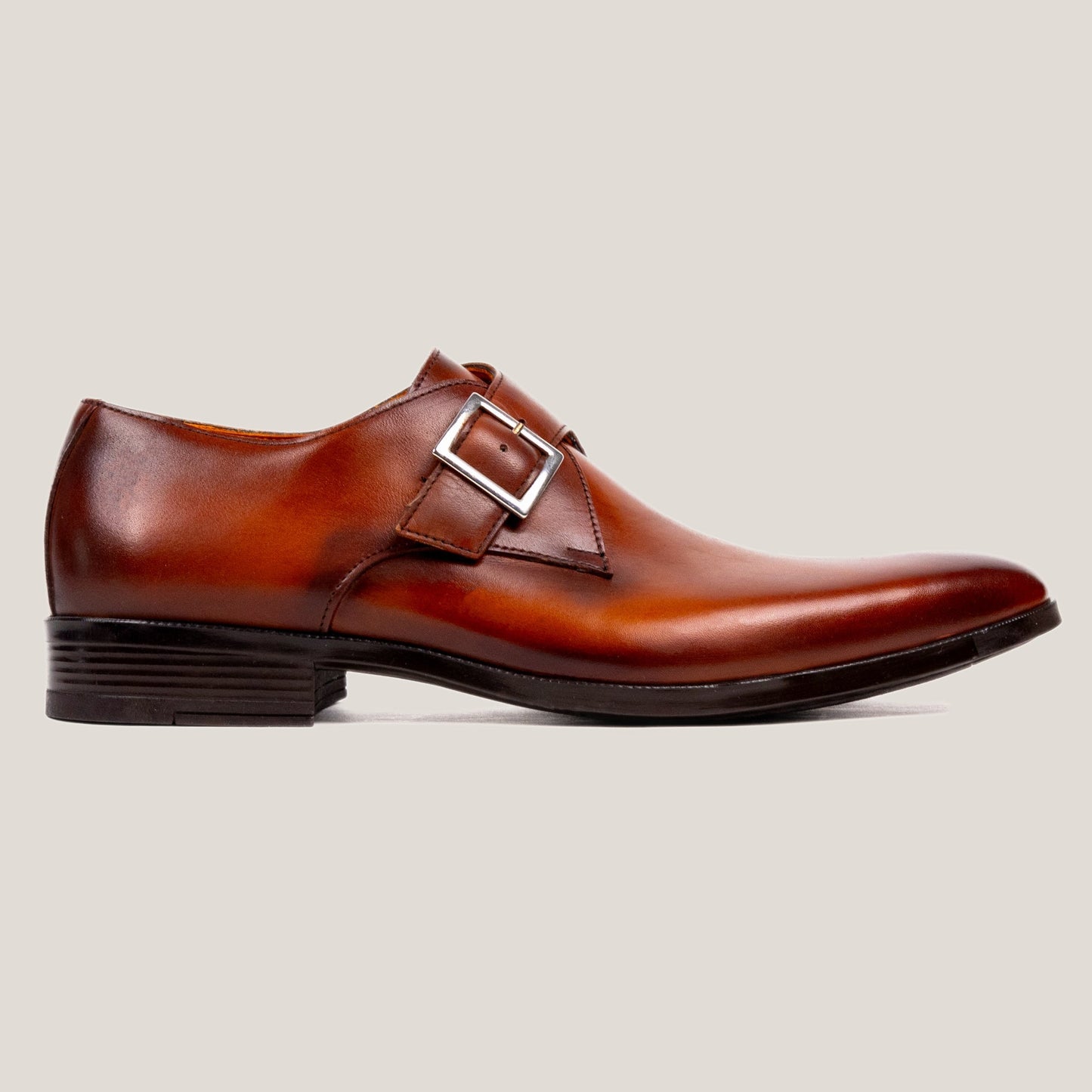 NY24 Cognac Brown Patina Leather Single Monk Shoes