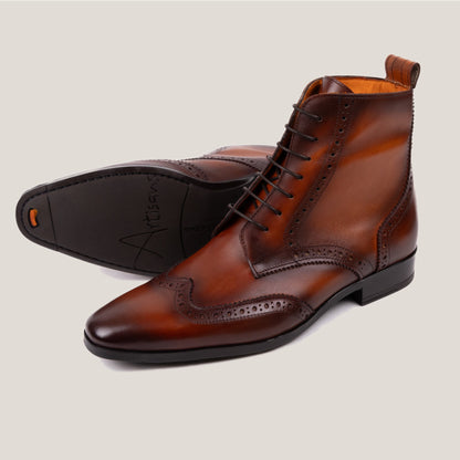 Ravenna Cognac Brown Leather Balmoral Boots