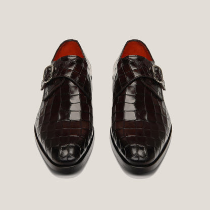 ROMA Monk Strap Cocao Brown Patina Croco