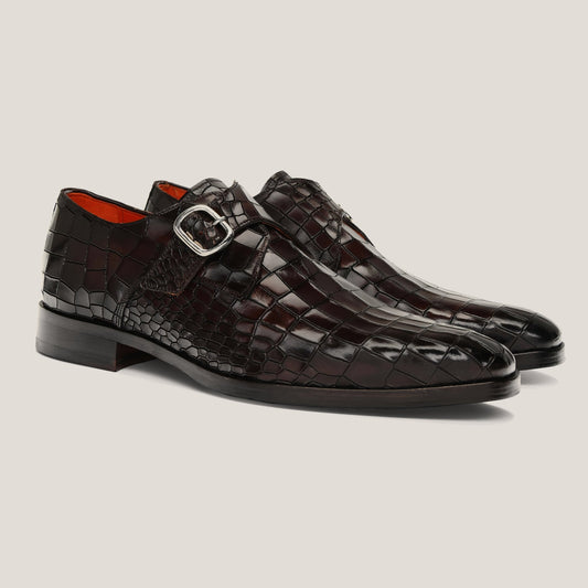 ROMA Monk Strap Cocao Brown Patina Croco