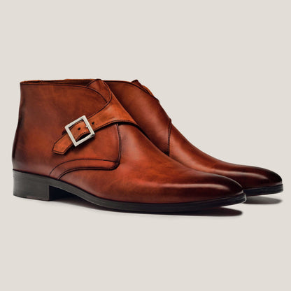 Stockholm Cognac Brown Leather Monk Strap Boots