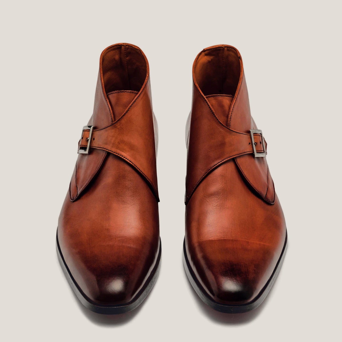 Stockholm Cognac Brown Leather Monk Strap Boots