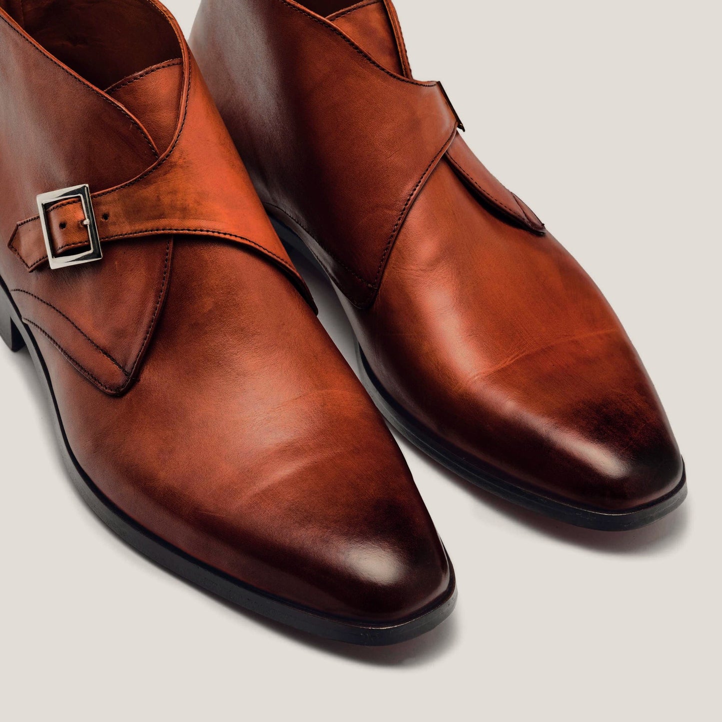 Stockholm Cognac Brown Leather Monk Strap Boots